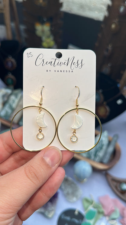 Gold Moon Dangle Earrings