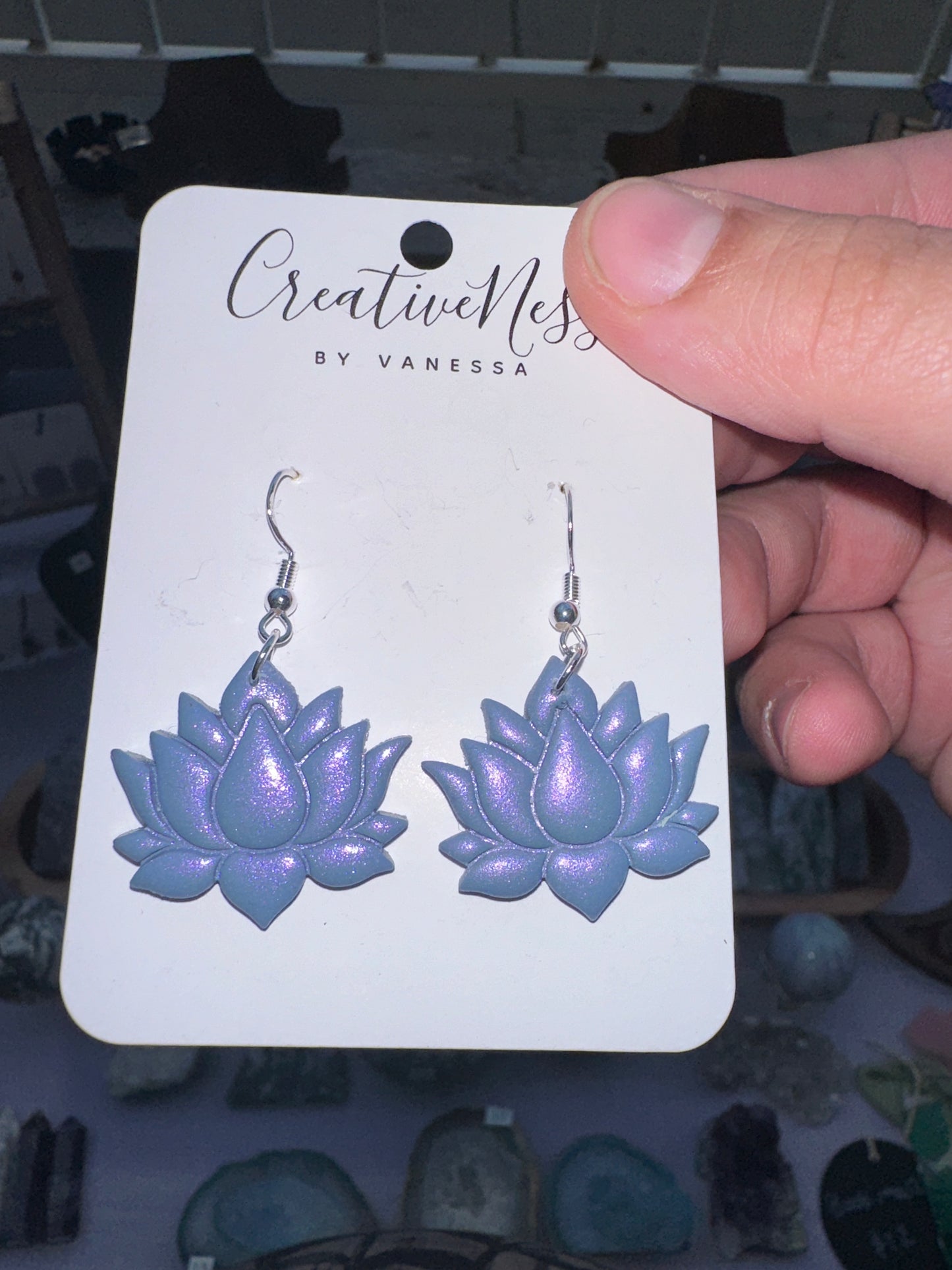 Purple Sparkly Lotus Flower Earrings