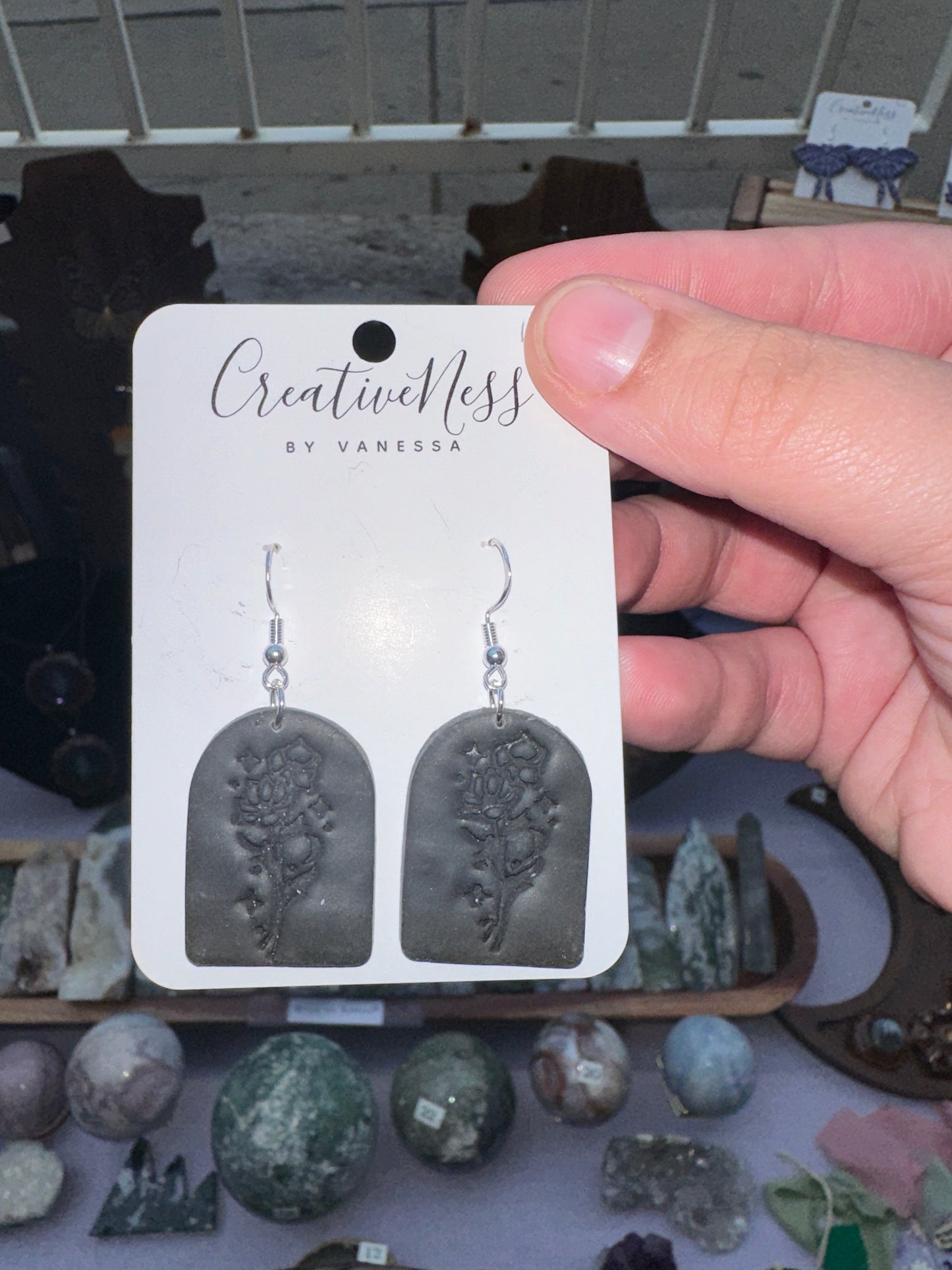 Black Arched Celestial Flower Earrings