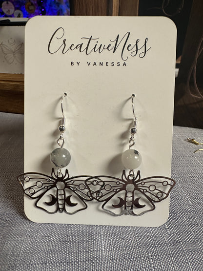 Silver Butterfly Earrings - Tourmalinated Quartz