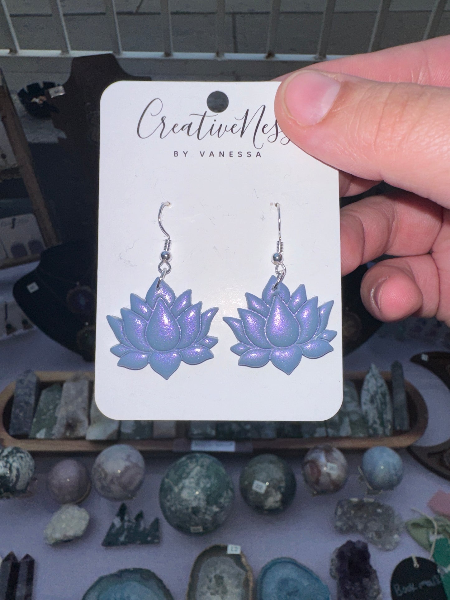 Purple Sparkly Lotus Flower Earrings