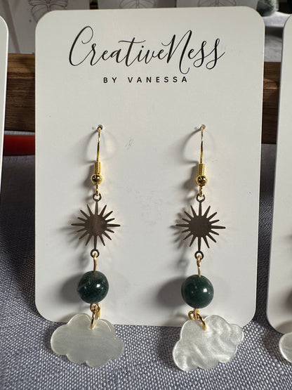 Gold Cloud Earrings - Moss Agate