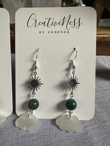 Silver Cloud Earrings - Moss Agate