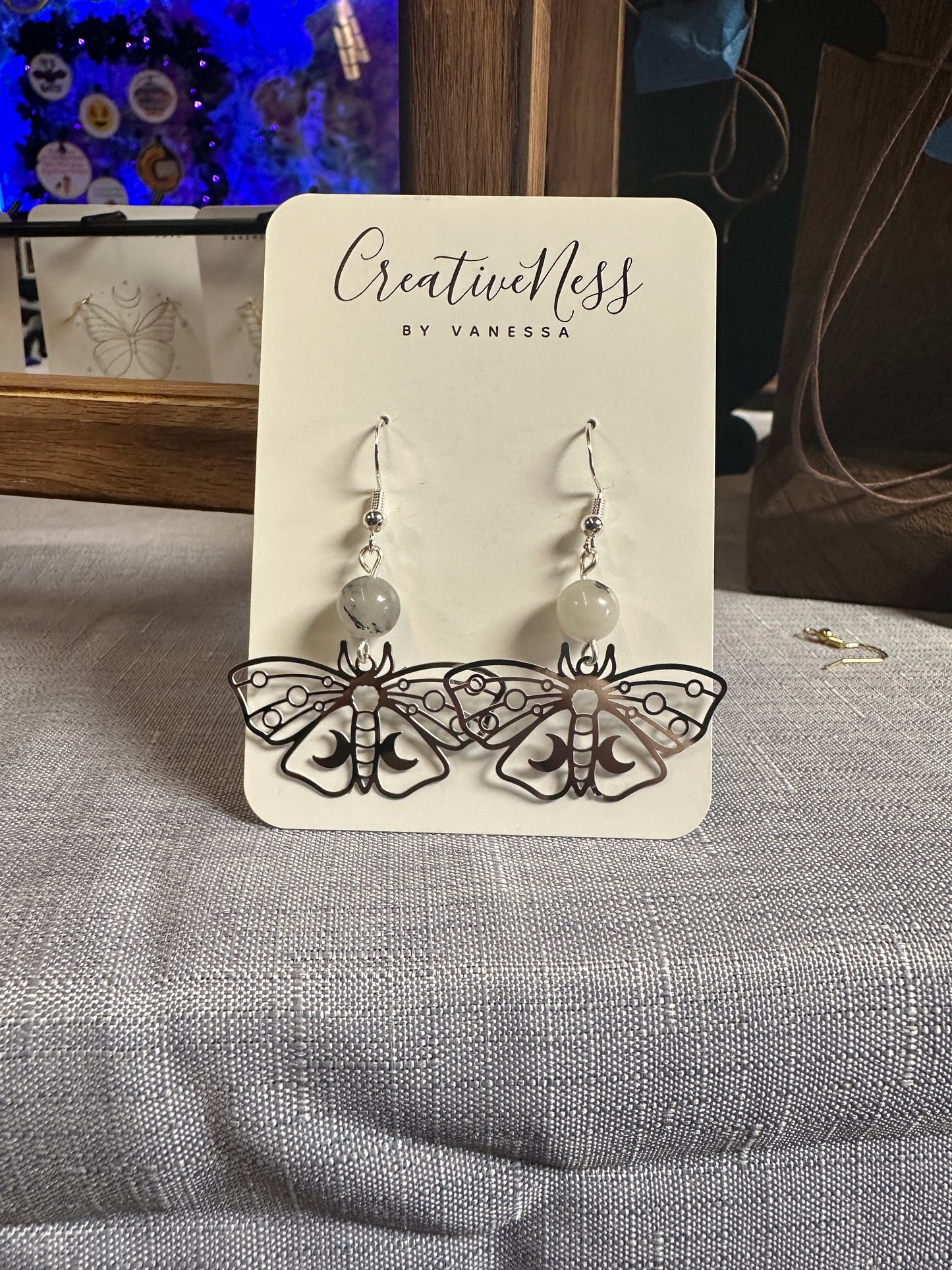 Silver Butterfly Earrings - Tourmalinated Quartz