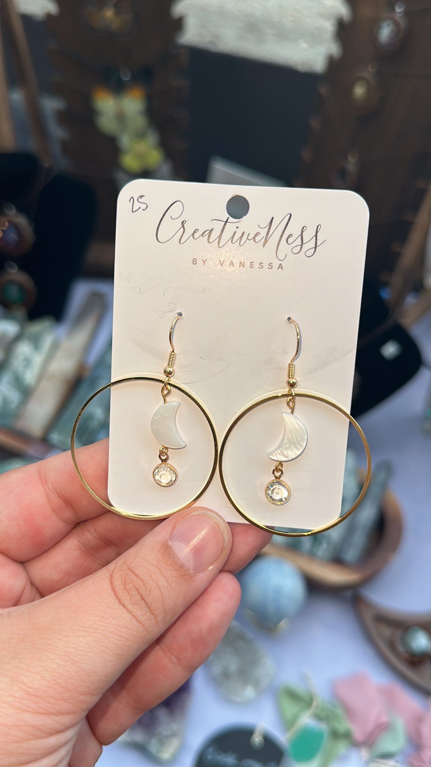 Gold Moon Dangle Earrings