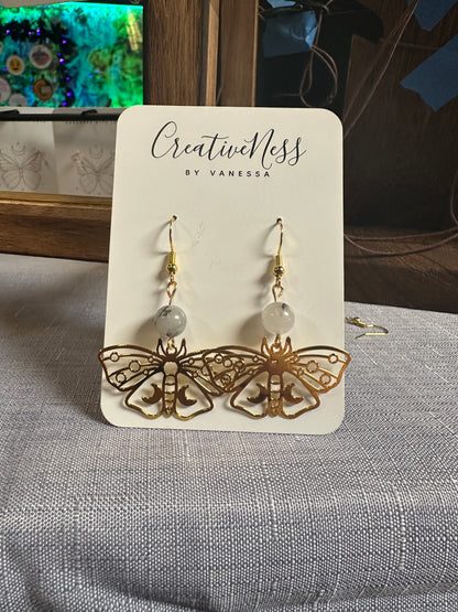 Gold Butterfly Earrings - Tourmalinated Quartz