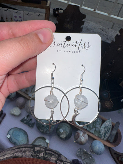 Silver Saturn and Celestial Charm Earrings