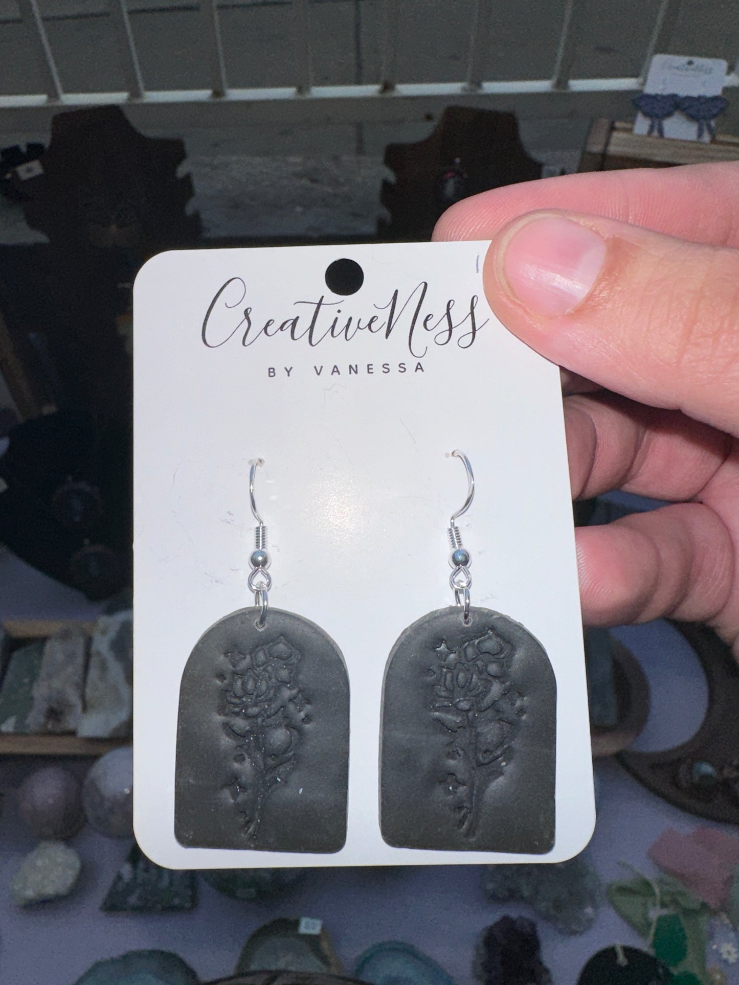 Black Arched Celestial Flower Earrings