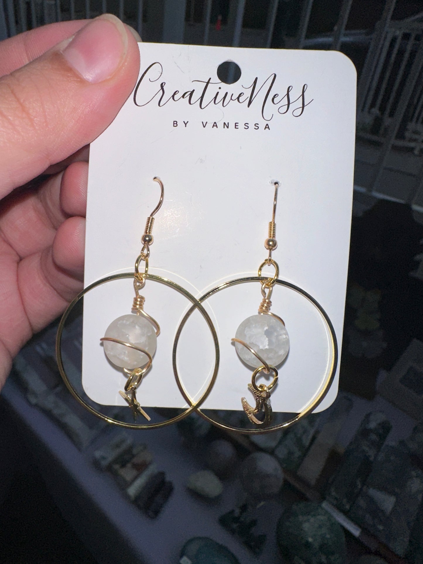 Gold Saturn and Celestial Charm Earrings