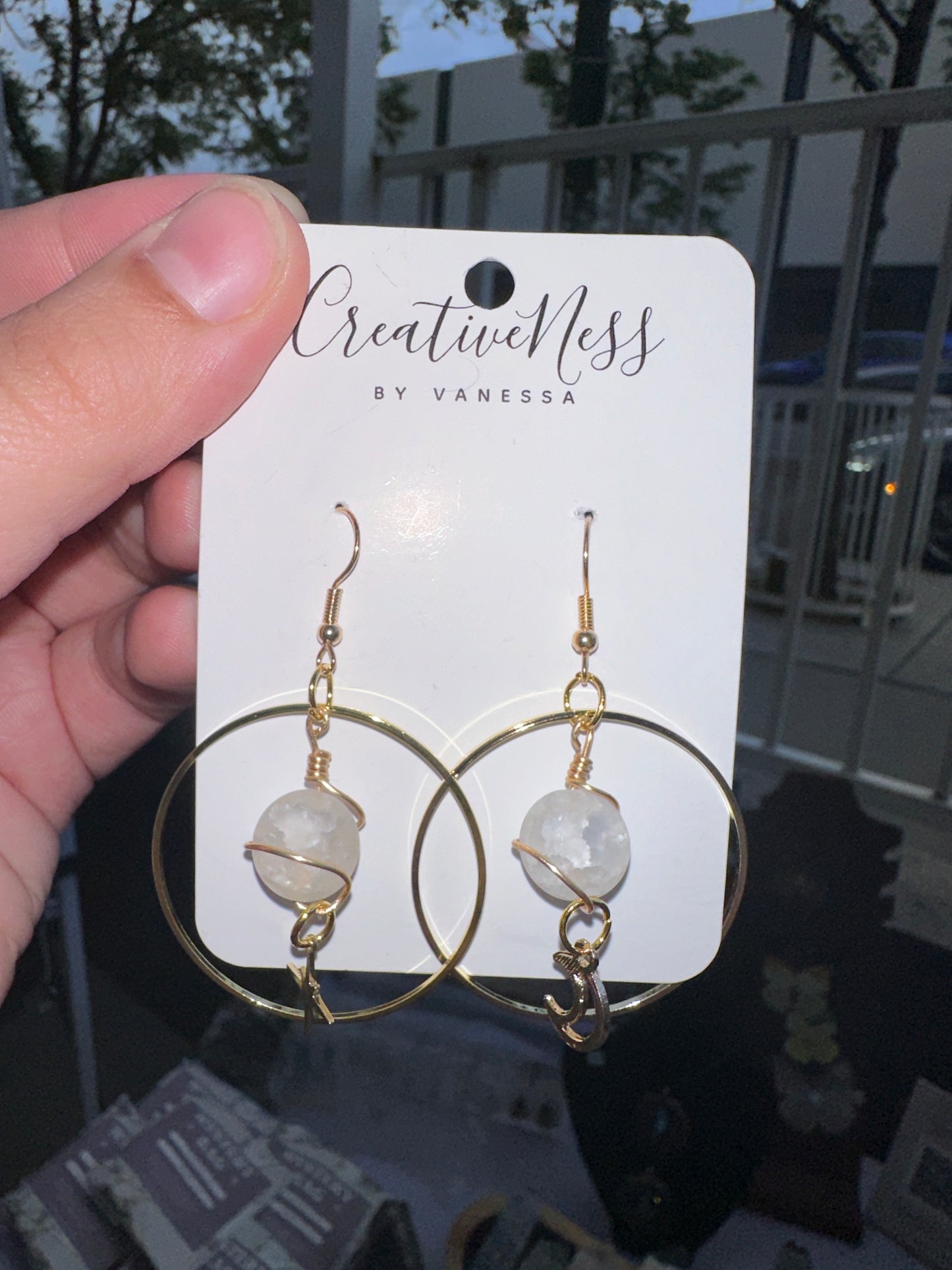 Gold Saturn and Celestial Charm Earrings