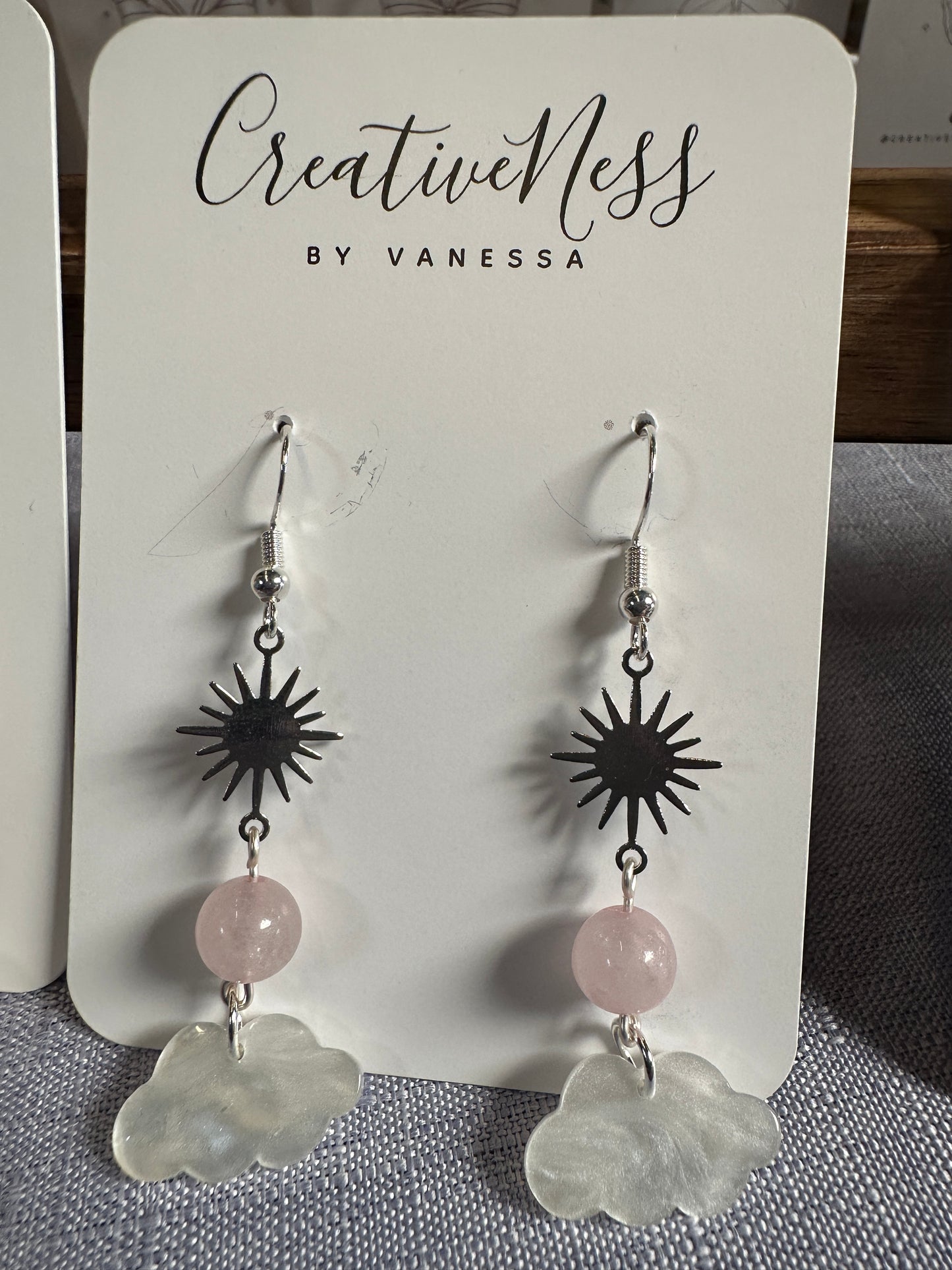 Silver Cloud Earrings - Rose Quartz