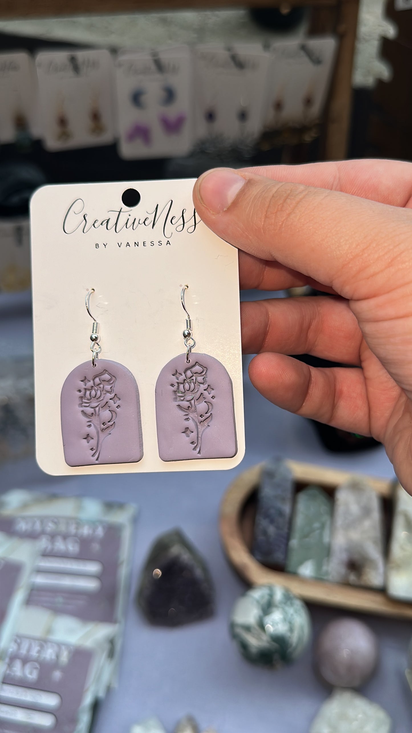 Purple Arched Celestial Flower Earrings