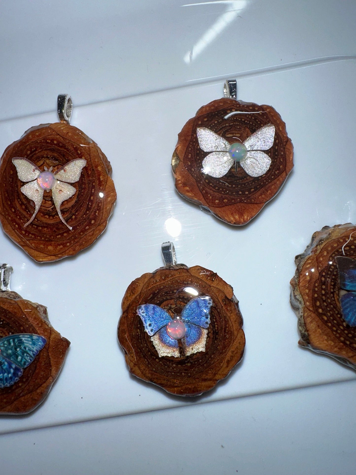 Mini Pinecone Pendant Necklace Butterfly with Opal Gemstone Natural Festival Accessories