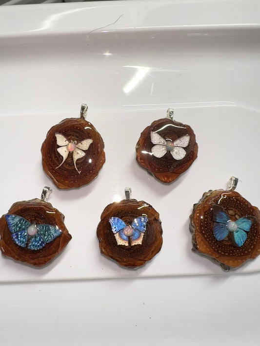 Mini Pinecone Pendant Necklace Butterfly with Opal Gemstone Natural Festival Accessories