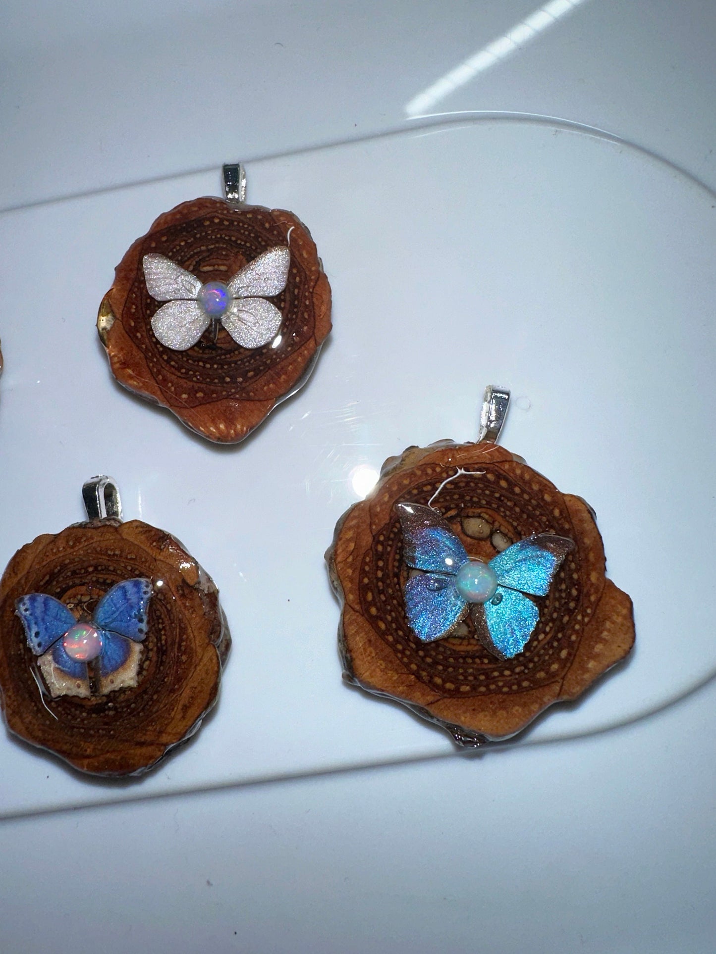 Mini Pinecone Pendant Necklace Butterfly with Opal Gemstone Natural Festival Accessories