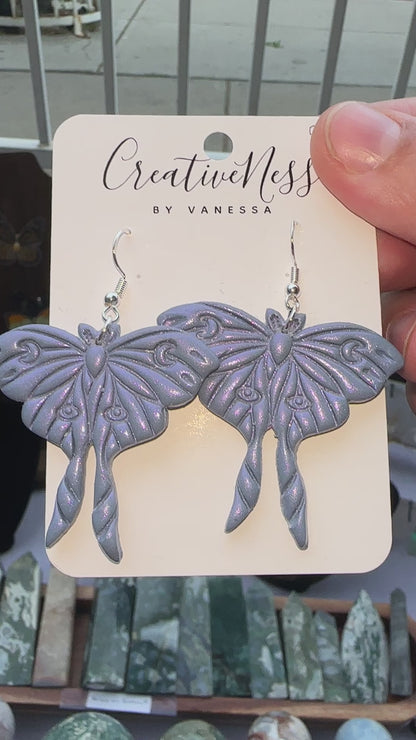 Purple Sparkly Moth Earrings