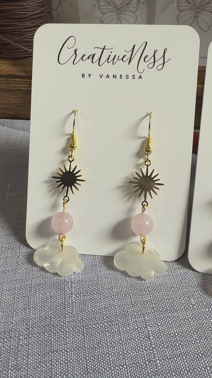 Silver Cloud Earrings - Rose Quartz