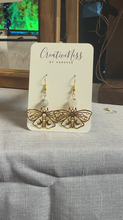 Gold Butterfly Earrings - Tourmalinated Quartz