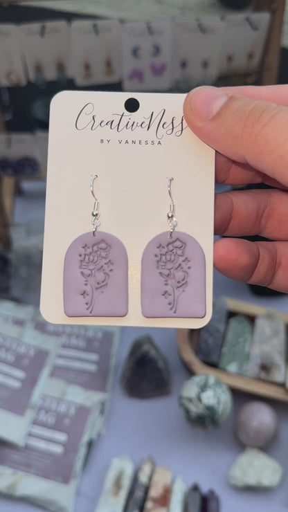 Purple Arched Celestial Flower Earrings