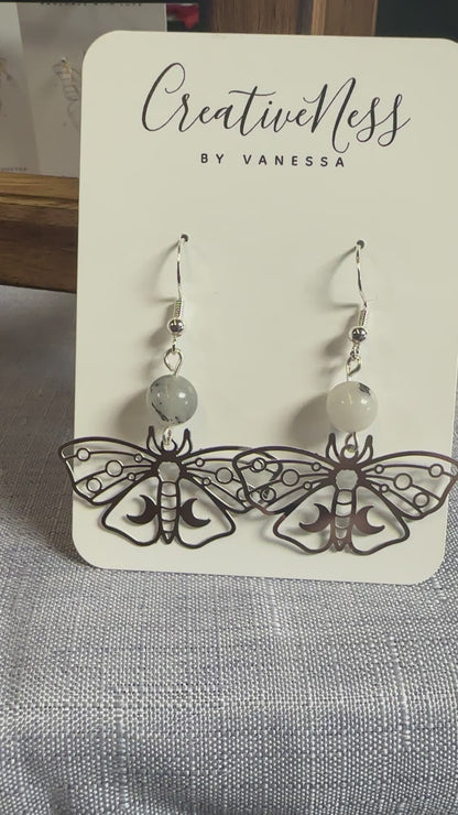 Silver Butterfly Earrings - Tourmalinated Quartz