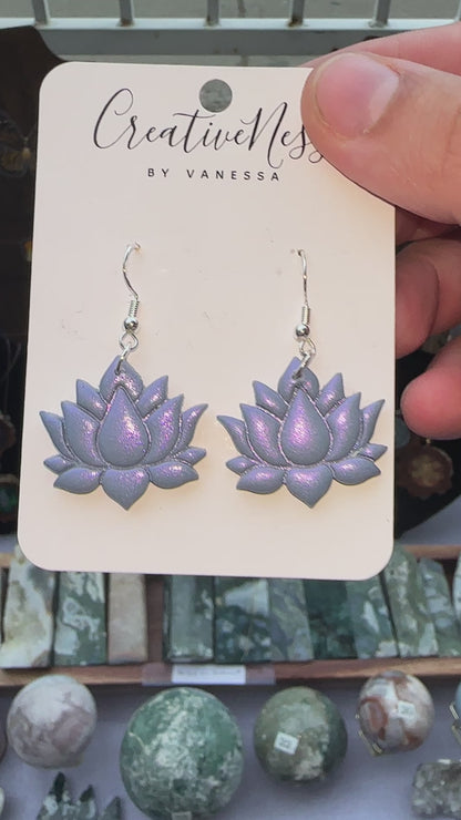 Purple Sparkly Lotus Flower Earrings